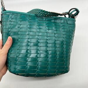 Patricia Nash Woven Leather Valbella Top Zip Crossbody Bags Teal